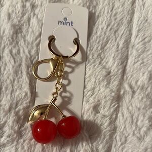 Mint Red Cherry Keychain with Gold Details